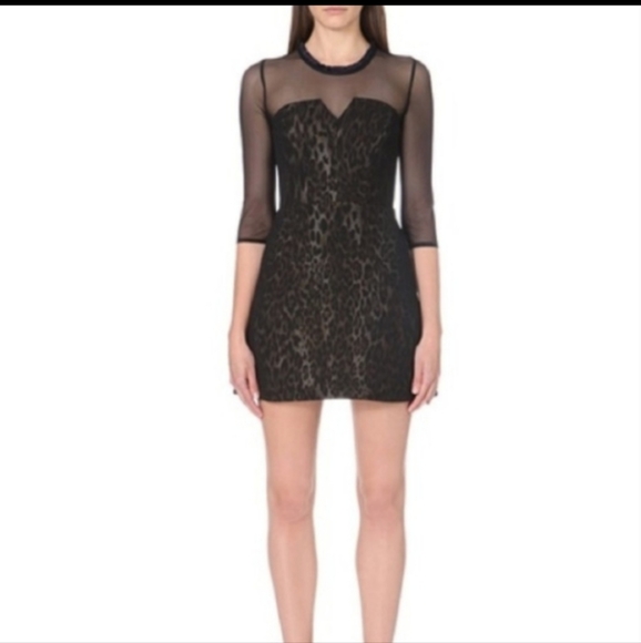 Sandro leopard animal print mini dress Robyn Black Brown - Picture 2 of 6